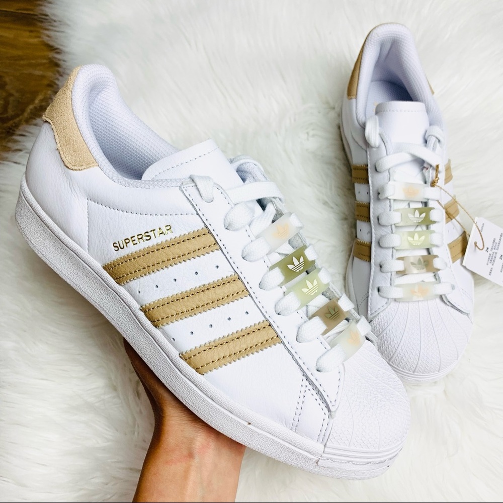 Adidas Originals Superstar White Nude Beige Logo Women's